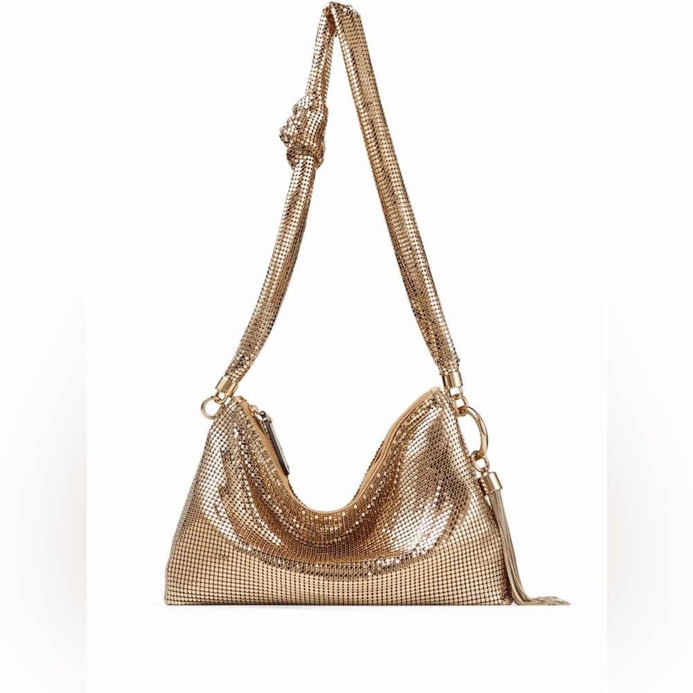 Like new JIMMY CHOO Callie Shoulder Gold Metal Mesh Shoulder Bag $3,295
